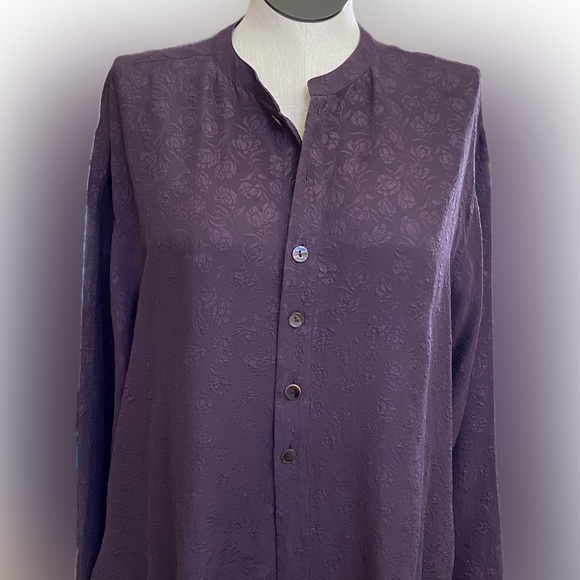 CHICO’S 100% Silk Deep Plum Long Sleeve Tunic 3-D flowing floral design Chicos 3 - Picture 1 of 11